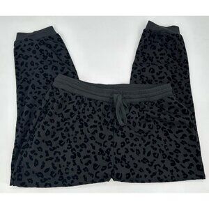ALYA Joggers Pants Black Crushed Velvet Animal Print Lounge Comfort 2X